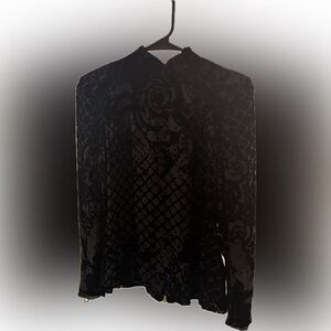 Balmain Black Velour High Neck Zip Up Top with Gold Zipper Detail Size 6